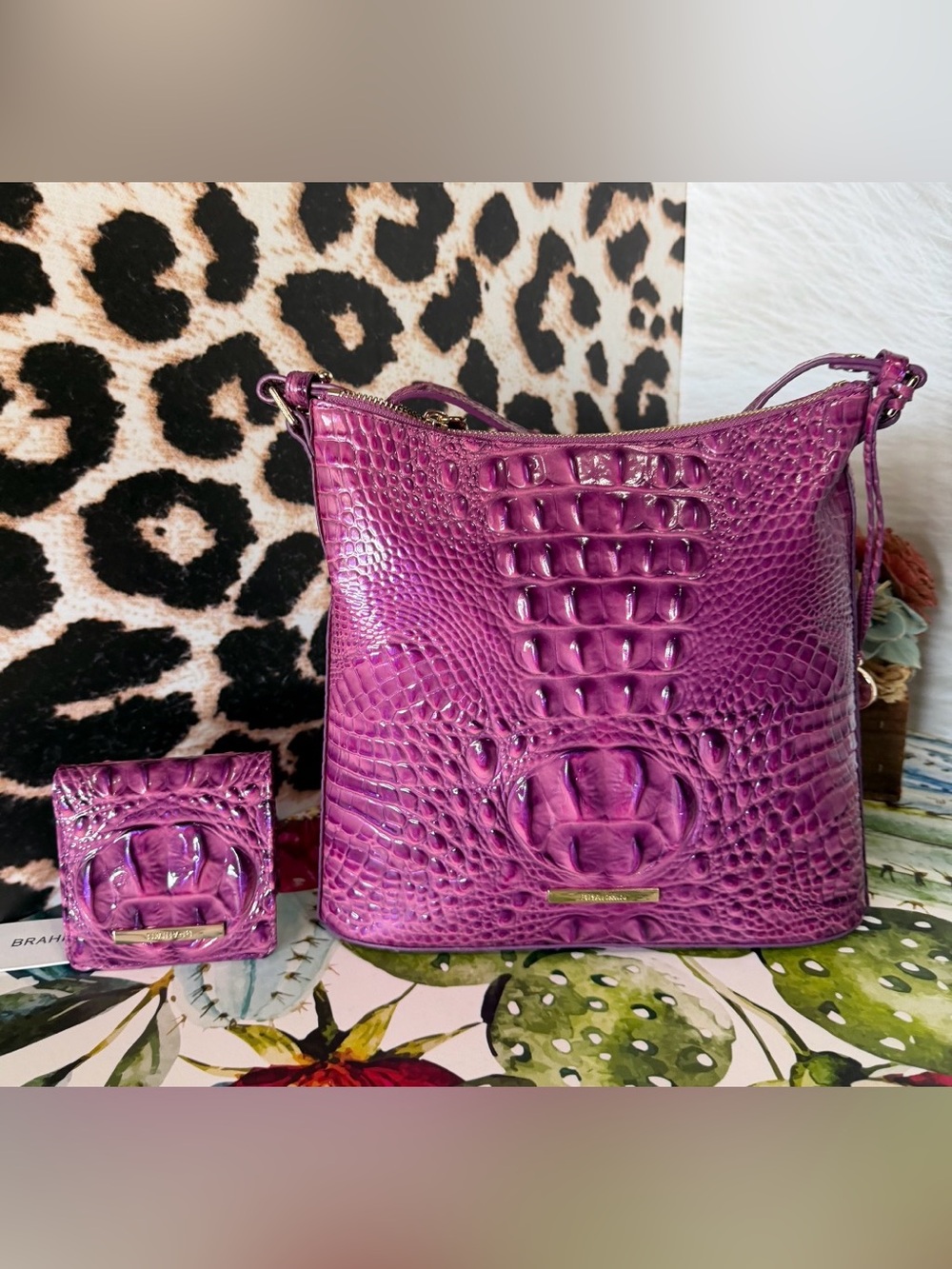 PRETTY EYES BRAHMIN KATIE DEWBERRY CROSSSBODY & Matching JANE WALLET Purple NWT